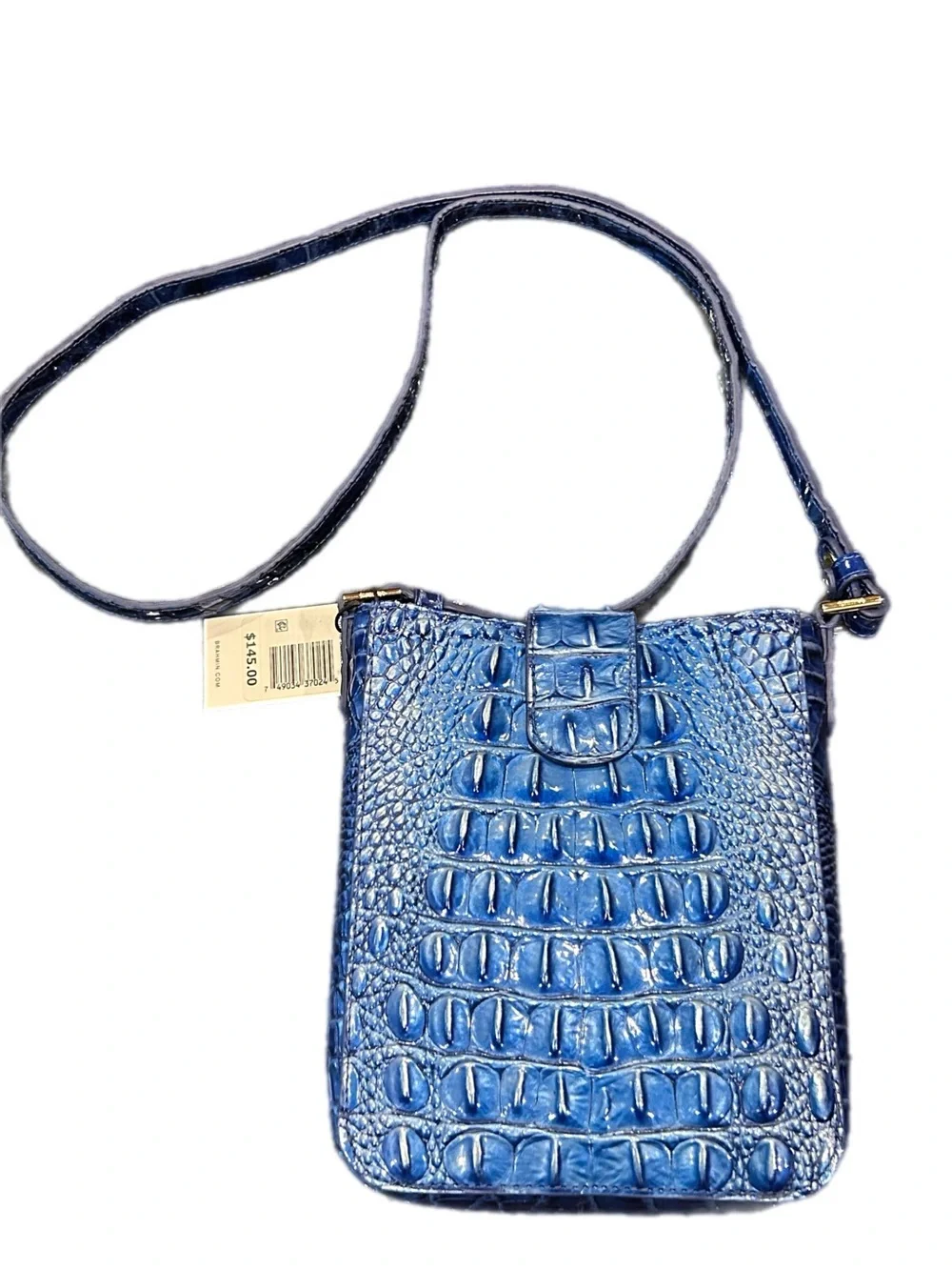 NWT Brahmin Vista Blue Ombré Melbourne Embossed Leather Crossbody Gold Hardware